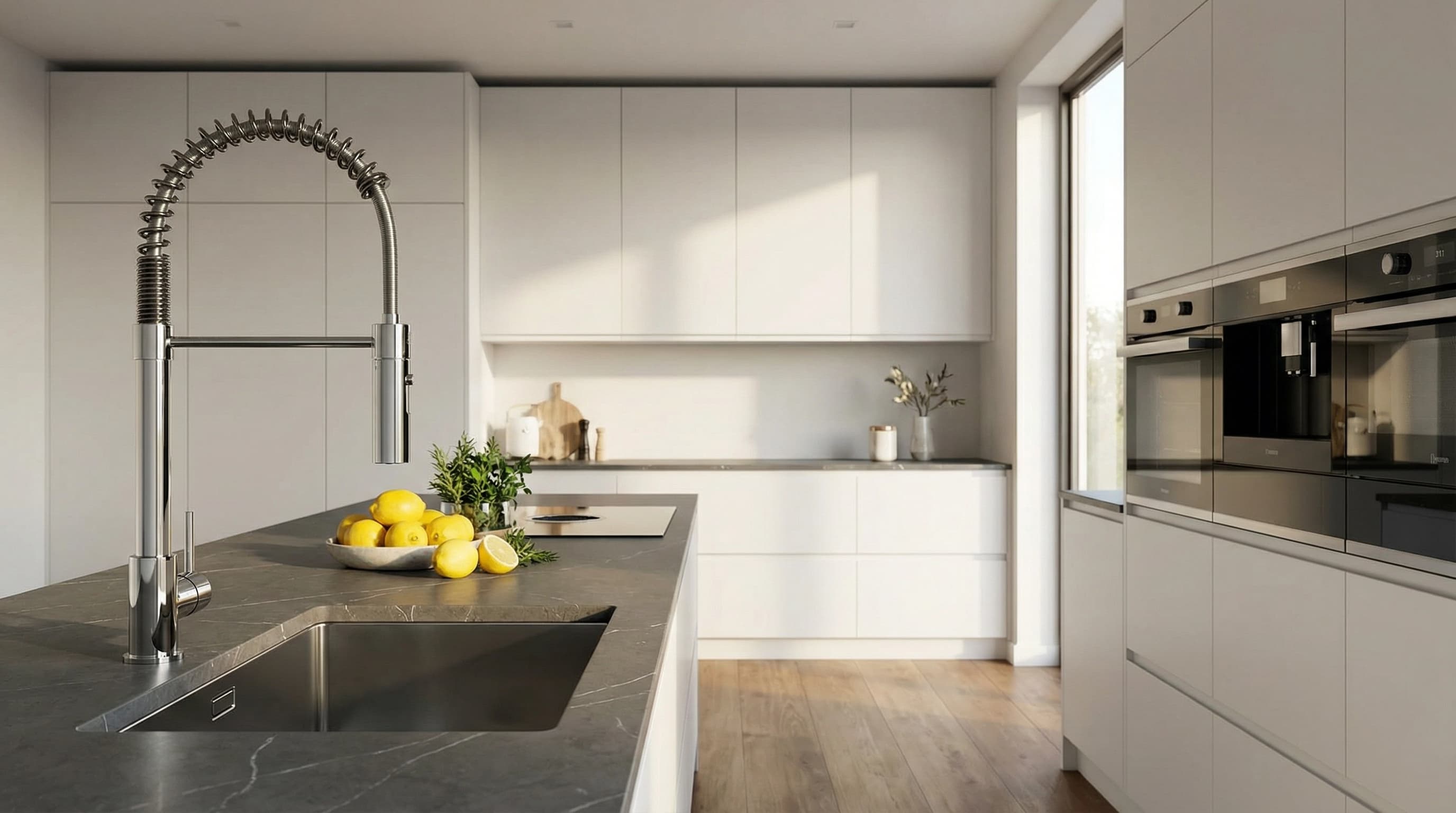 Küchenarmaturen Edelstahl modern in heller Küche