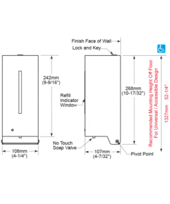 Foam soap dispenser Bobrick stainless steel technical drawing