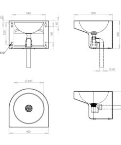 Waschbecken Edelstahl verdeckter Siphon Zeichnung