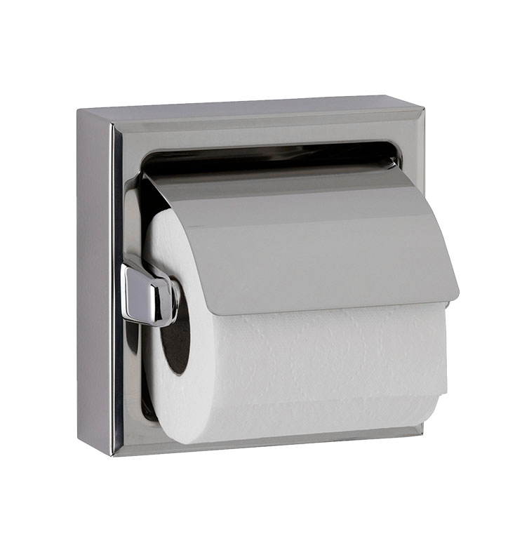 Distributeur de papier toilette avec capot pour un rouleau, acier  inoxydable, montage mural, B-6699.1 / B-66997.9