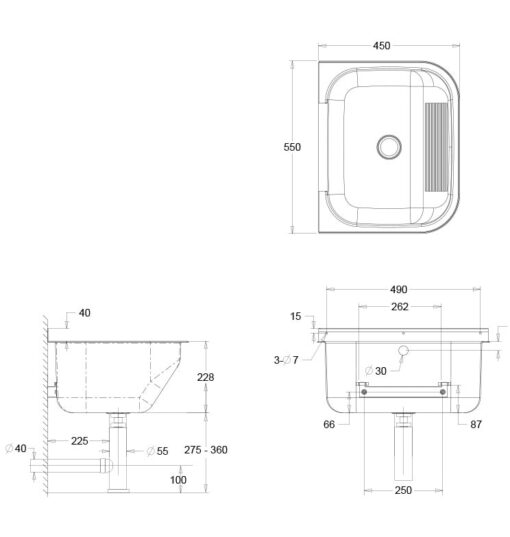 Disegno del lavello universale in acciaio inox