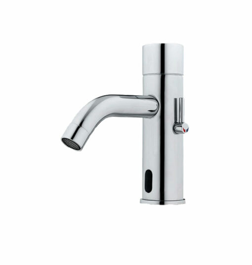 Electronic water tap, with temperature selector lever, washbasin spout