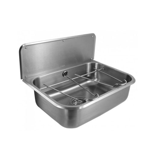 Universal stainless steel basin, with or without splashback, wall-mounted