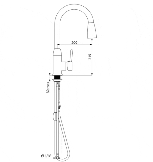 Kitchen mixer single-hole installation with pull-out Drawing