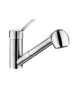 Single lever mixer with pull-out spray Delabie brass