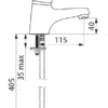 Miscelatore monocomando per lavabo H.40 L.115, con leva igienica