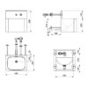 Lavabo en inox montage arrière extrêmement robuste Delabie dessin