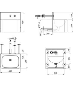 Lavabo en inox montage arrière extrêmement robuste Delabie dessin