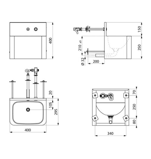 Lavabo in acciaio inox con montaggio posteriore a parete estremamente robusto Disegno Delabie