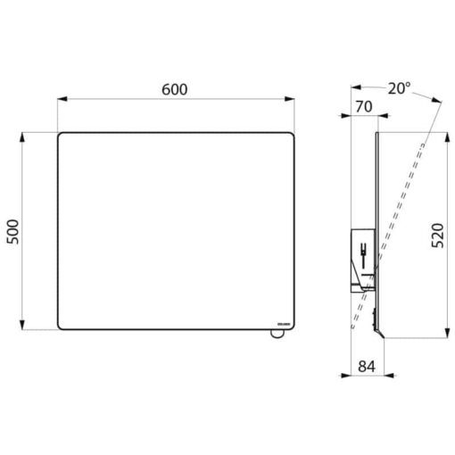 Tilt mirror with lever high gloss Delabie Armatron drawing