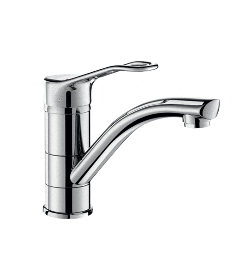 Brass single lever mixer with Delabie bow handle