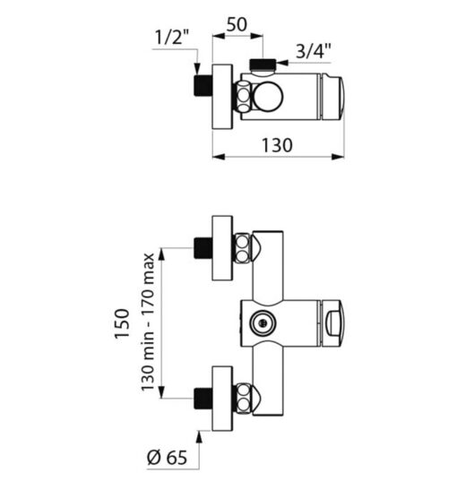 Self-closing shower fitting Delabie Drawing