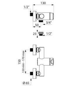 Robinetterie de douche à fermeture automatique Delabie dessin