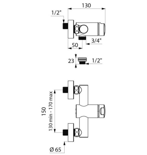 Self-closing shower fitting Delabie Drawing