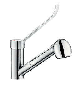 Single lever mixer with pull-out shower and hygiene lever