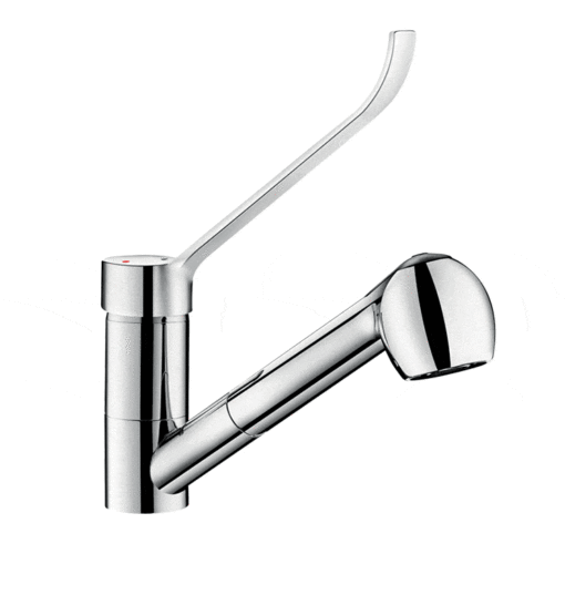 Single lever mixer with pull-out shower and hygiene lever