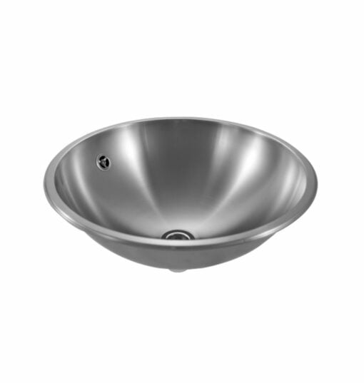 Vasca rotonda da incasso, Ø 425 per installazione dall'alto, con troppopieno, acciaio inox satinato