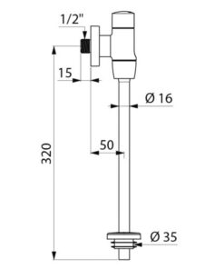 Urinal pressure flush Delabie surface mounting TEMPOFLUX Drawing