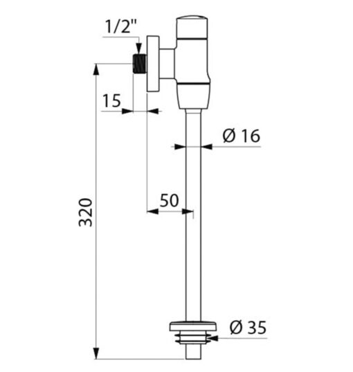 Urinal pressure flush Delabie surface mounting TEMPOFLUX Drawing