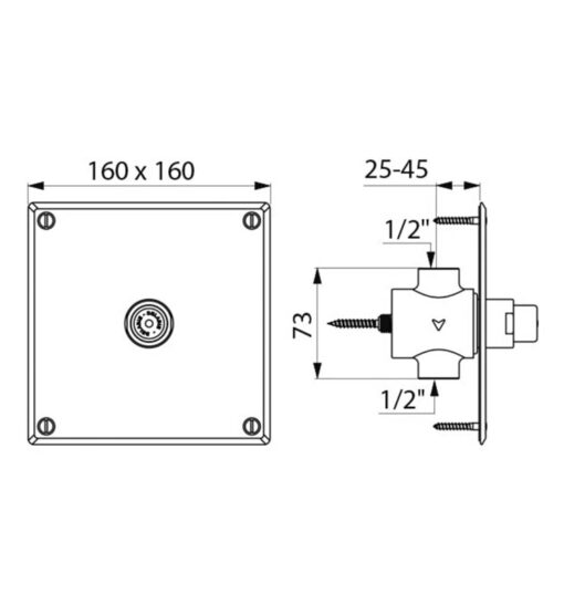 Urinal pressure flush Delabie drawing