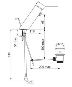 Mitigeur de lavabo avec vidage acier inoxydable chromé Dessin