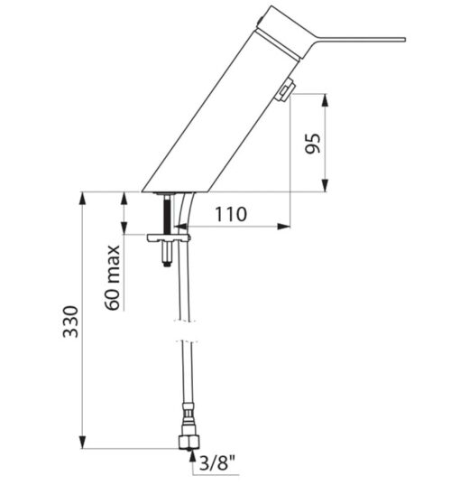 Mitigeur de lavabo sans tirette acier inoxydable chromé Dessin