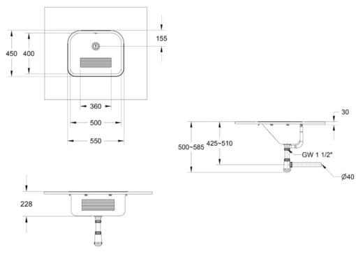 Bassins universels à encastrer en acier inoxydable Dessin