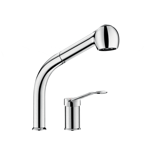 Single lever mixer with pull-out spray Delabie