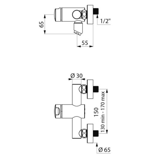 Single lever self-closing mixer, short spout TEMPOMIX Drawing