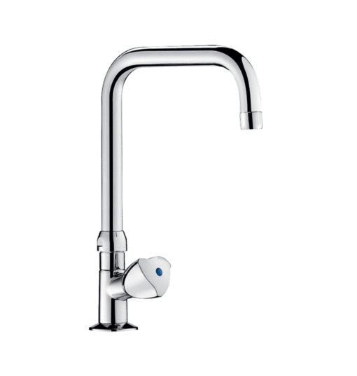 Delabie pillar tap with swivel spout