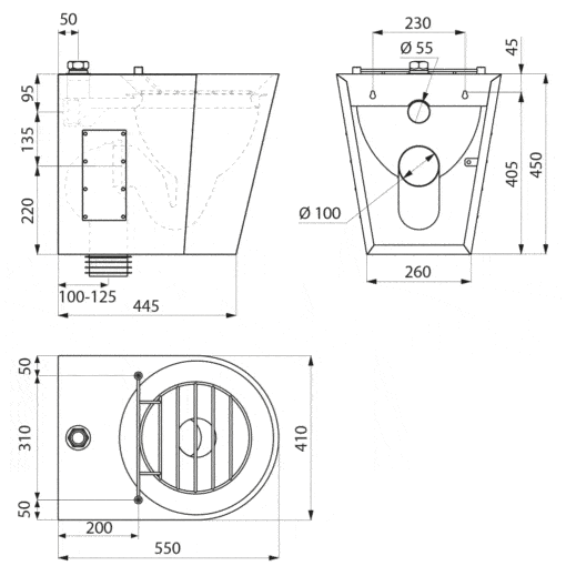 Lavello a pavimento 100 mm Disegno