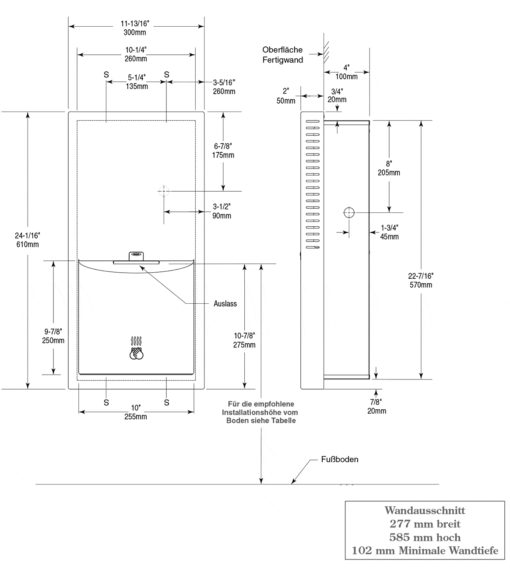 Hand dryer for wall mounting with sensor Drawing