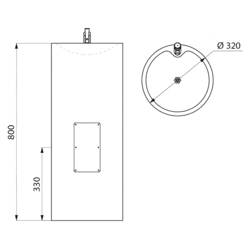 Drinking Fountain Junior Stainless Steel Satin 800 mm Drawing