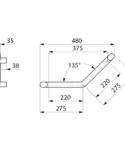 Winkelgriff 220x220mm Aluminium anthrazit Zeichnung