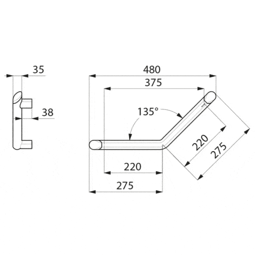 Winkelgriff 220x220mm Aluminium anthrazit Zeichnung