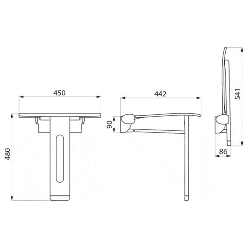 Duschsitz Klappbar mit Fuss BE-Line Zeichnung