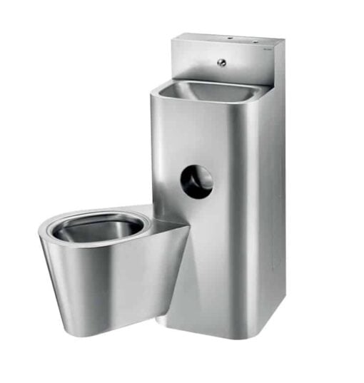 Combinazione WC prigione in acciaio inox a sinistra, installazione a pre-muro B2