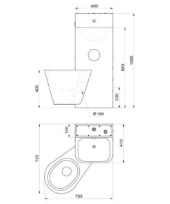 Prison unit WC Left hanging for pre-wall installation Drawing