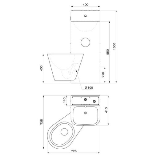 Prison unit WC Left hanging for pre-wall installation Drawing