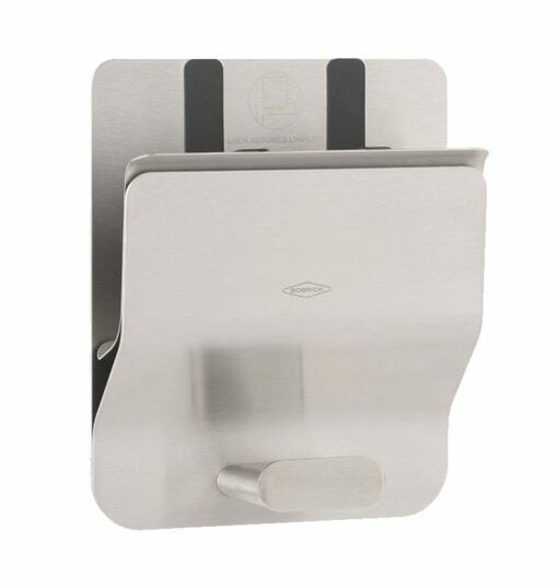Tablette WC pour dossiers et ordinateurs portables, avec grand crochet, inox mat, B-635**