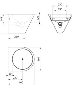 Stainless steel washbasin with concealed siphon Drawing