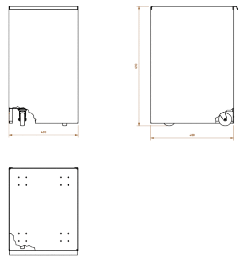 Cestino mobile con rotelle disegno in acciaio inox