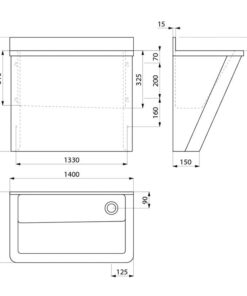 OP Gouttière de lavage sans paroi arrière 1400 mm Delabie dessin