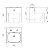 Lavabo TEK con 2 manopole di azionamento per montaggio a parete, scarico nascosto, ADL-161360
