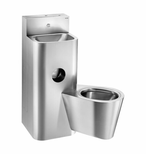 Combinaison de prison KOMPACT, avec lavabo et WC suspendu à droite, avec réservoir de chasse, montage en applique