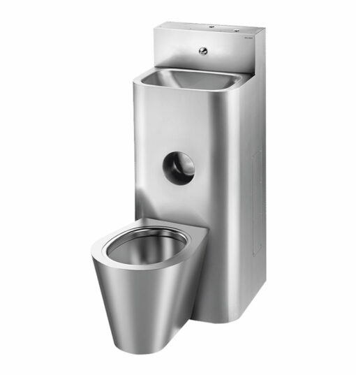 Combinazione di carceri KOMPACT, con lavabo e WC a pavimento al centro, con cassetta, installazione pre-murale