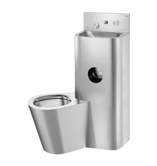 Prison combination KOMPACT TC, with washbasin and floor-standing WC left, stainless steel, rear wall installation