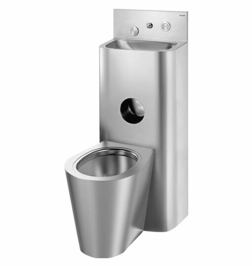 Combinaison de prison KOMPACT TC, avec lavabo et WC au sol au centre, acier inoxydable, montage derrière le mur