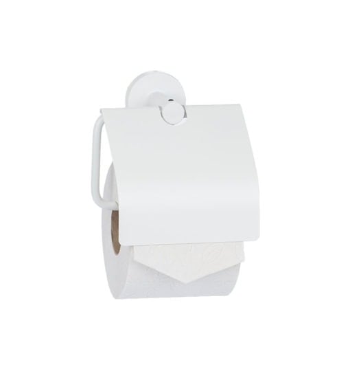 WC-Papierrollenhalter ECONOM, mit Haube, Edelstahl weiss beschichtet, AGW-05060401WH