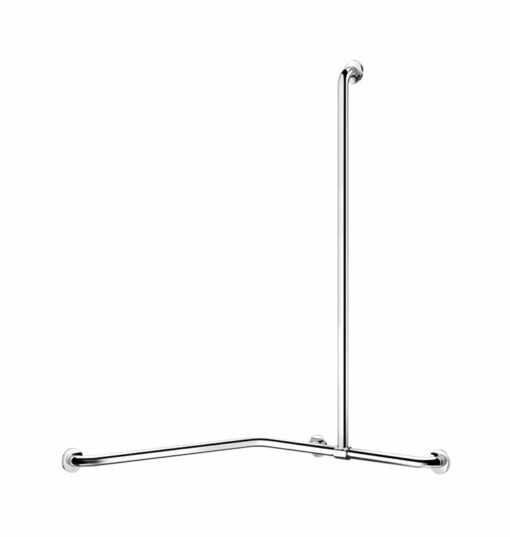 Main courante de douche à 2 parois avec barre verticale réglable, haute brillance